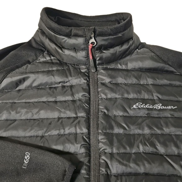 Eddie Bauer Eb650 Down Puffer Jacket Mens M Black Packable Full Zip Coat Hybrid - Picture 2 of 9